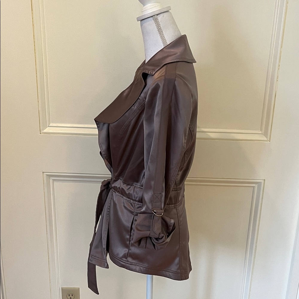 White House Black Market Satin Trench Coat in Brown - Picture 8 of 15